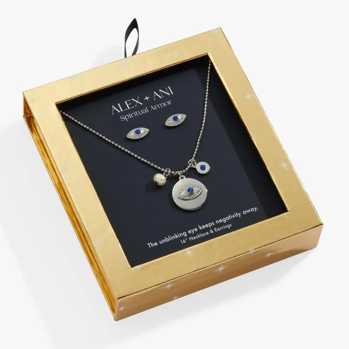 Evil Eye Charm Necklace And Stud Earring Gift Set Silver Women Alex And Ani Spiritual Religious Evil Eye Charm Necklace And Stud Earring Gift Set Silver Women Alex And Ani Spiritual Religious
