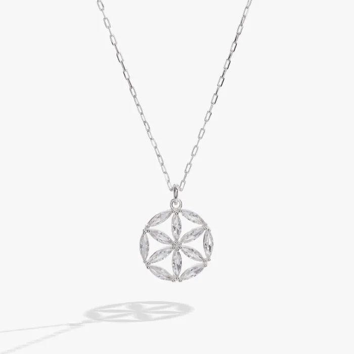 Faith And Family Rosette Pendant Necklace Silver Women Alex And Ani Flower