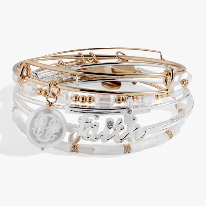 Faith Bracelets Set Of 5 Two Tone Women Alex And Ani Jewelry Sets