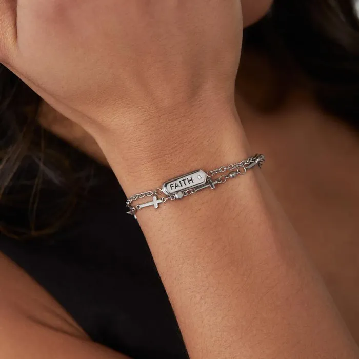 Faith Stranded Bracelet Set Stainless Steel Silver Women Alex And Ani Easter
