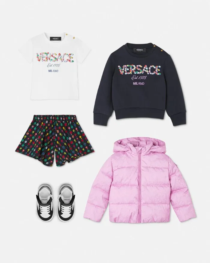 Falling Flowers Logo Baby TShirt Whiteprint Children Versace Clothing