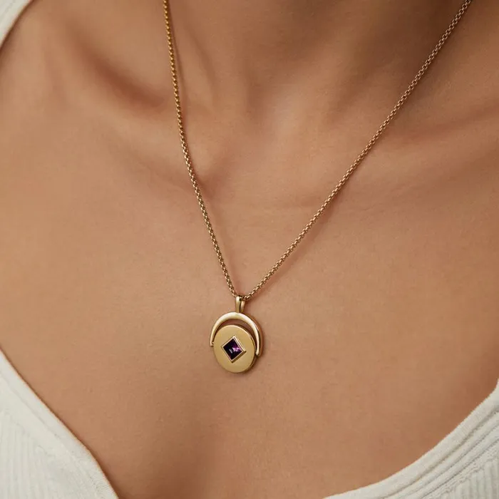 February Birthstone And Flower Flip Charm Necklace Stainless Steel Gold Women Alex And Ani Birthday February Birthstone And Flower Flip Charm Necklace Stainless Steel Gold Women Alex And Ani Birthday