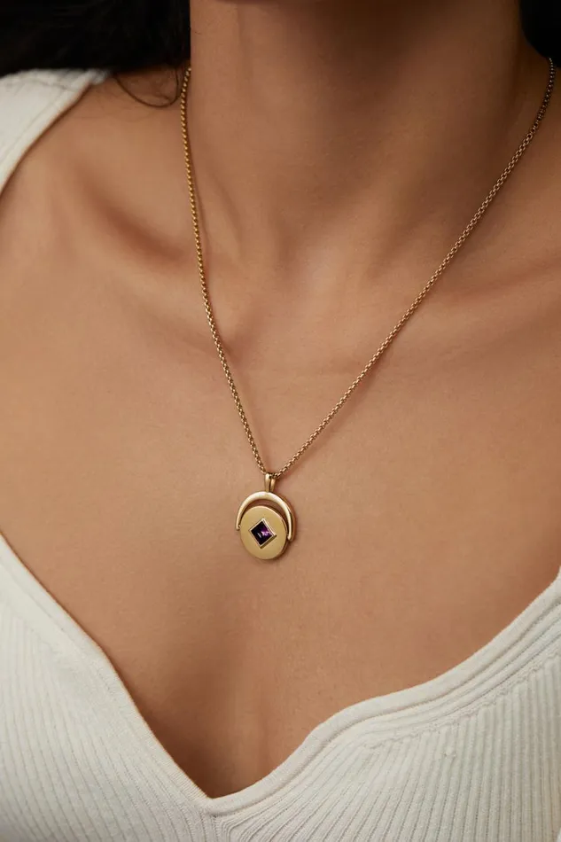 February Birthstone And Flower Flip Charm Necklace Stainless Steel Gold Women Alex And Ani Birthday February Birthstone And Flower Flip Charm Necklace Stainless Steel Gold Women Alex And Ani Birthday