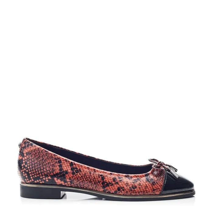 Flat And Ballerina Shoes Women Moda In Pelle Fronton Orange Snake Print