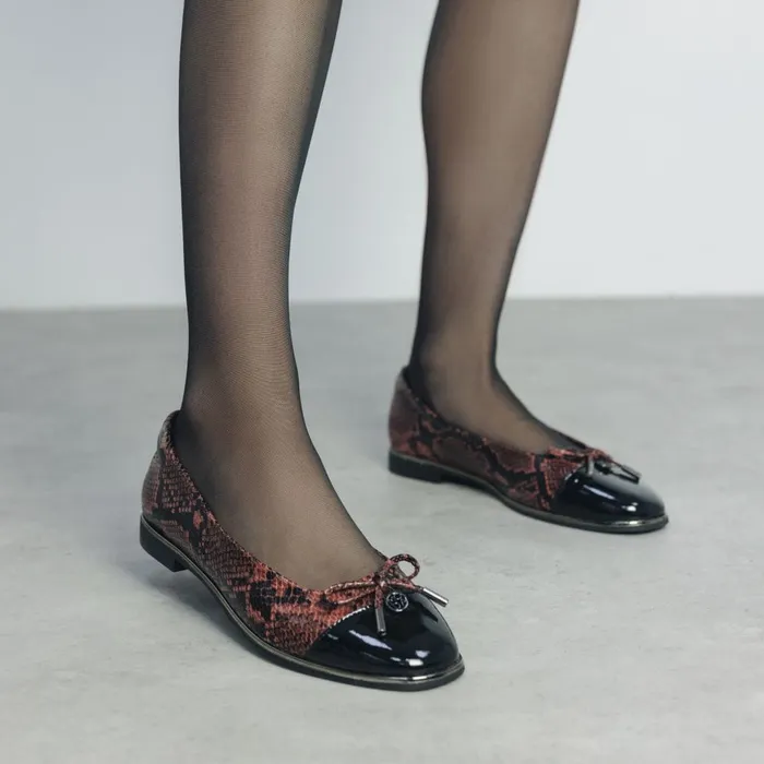 Flat And Ballerina Shoes Women Moda In Pelle Fronton Orange Snake Print