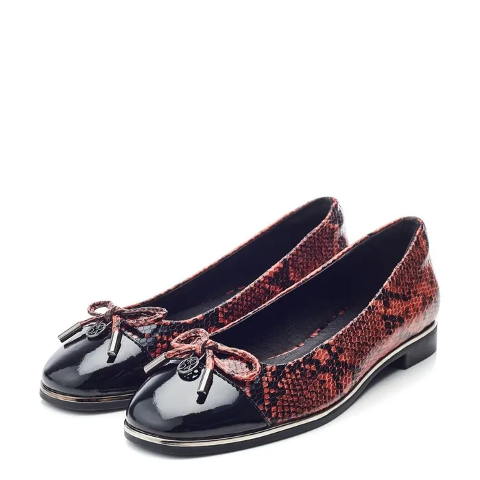 Flat And Ballerina Shoes Women Moda In Pelle Fronton Orange Snake Print