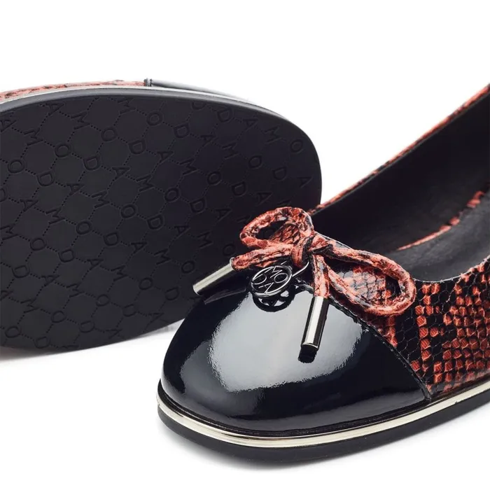 Flat And Ballerina Shoes Women Moda In Pelle Fronton Orange Snake Print