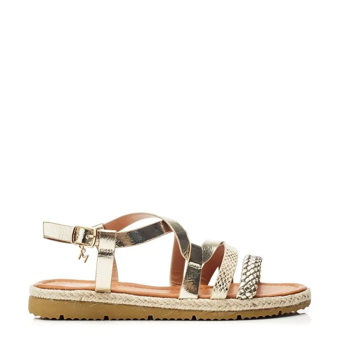 Flat Sandals Women Moda In Pelle Nanccey Gold Metallic