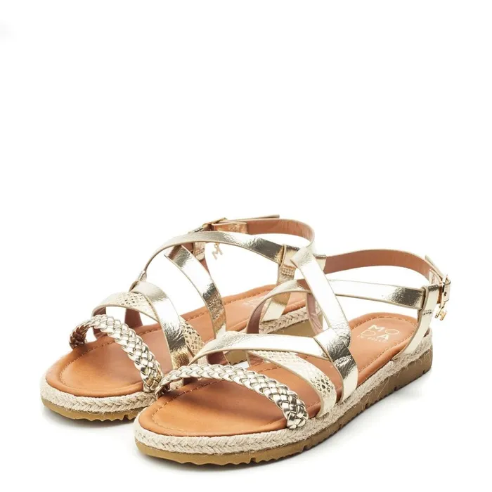 Flat Sandals Women Moda In Pelle Nanccey Gold Metallic