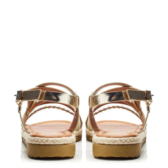 Flat Sandals Women Moda In Pelle Nanccey Gold Metallic