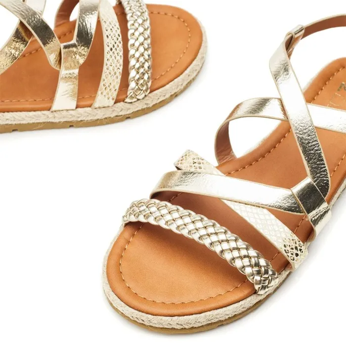 Flat Sandals Women Moda In Pelle Nanccey Gold Metallic