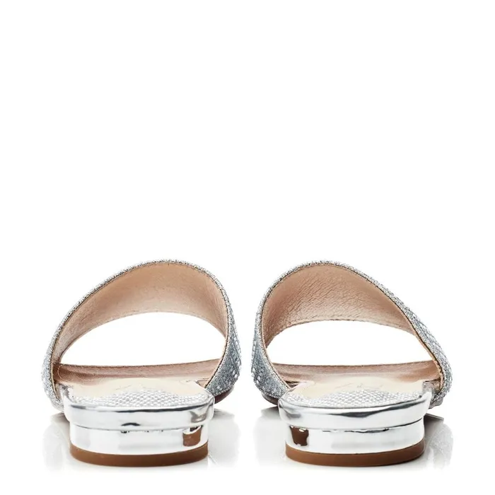 Flat Sandals Women Moda In Pelle Omiley Silver Textile