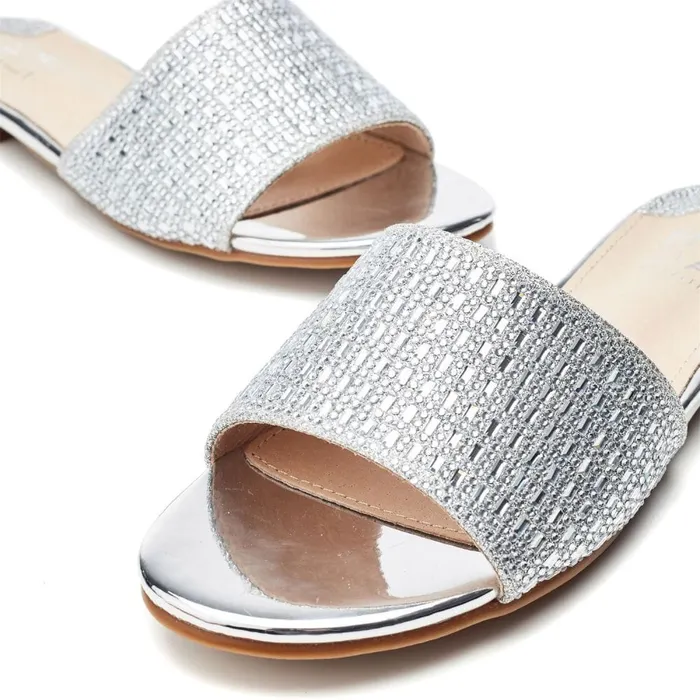 Flat Sandals Women Moda In Pelle Omiley Silver Textile
