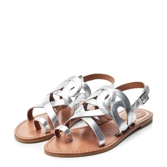 Flat Sandals Women Moda In Pelle Ophellian Silver Leather