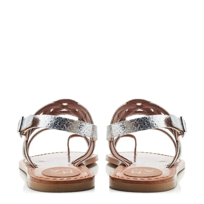 Flat Sandals Women Moda In Pelle Ophellian Silver Leather