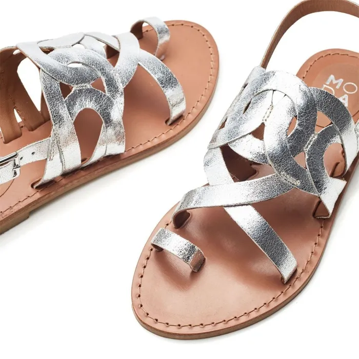 Flat Sandals Women Moda In Pelle Ophellian Silver Leather