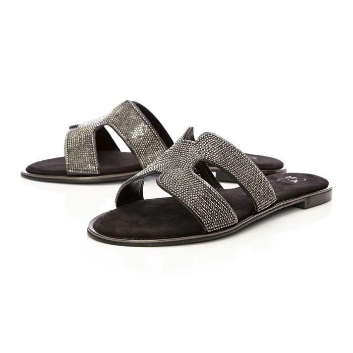 Flat Sandals Women Moda In Pelle Ormay Black Textile