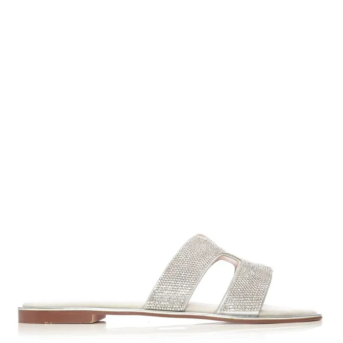 Flat Sandals Women Moda In Pelle Ormay Silver Textile