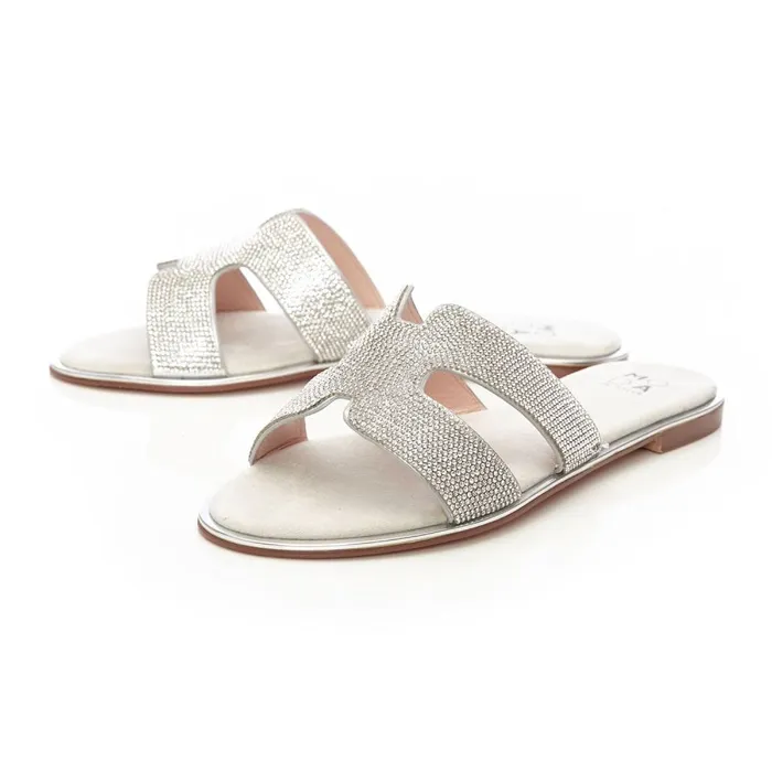 Flat Sandals Women Moda In Pelle Ormay Silver Textile