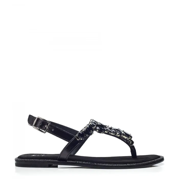 Flat Sandals Women Moda In Pelle Otalia Black Porvair