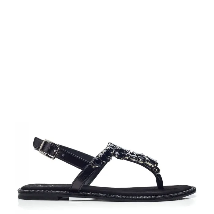 Flat Sandals Women Moda In Pelle Otalia Black Porvair