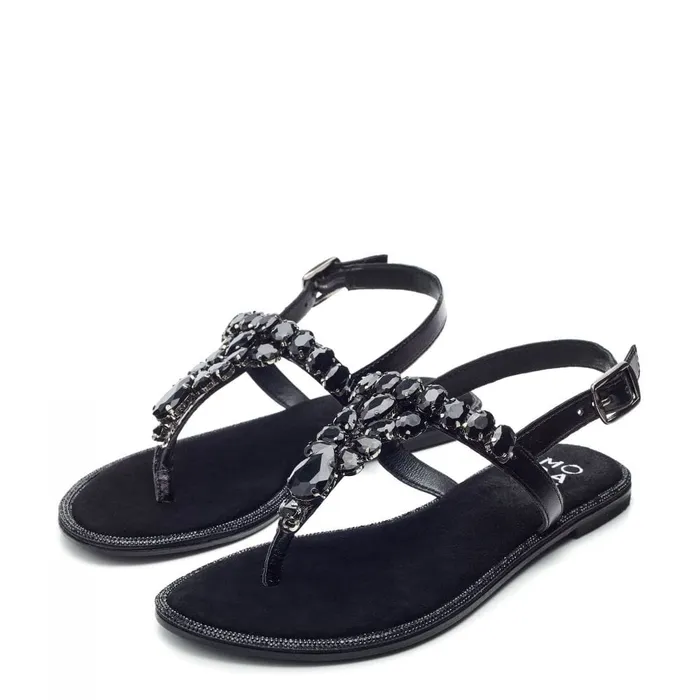 Flat Sandals Women Moda In Pelle Otalia Black Porvair