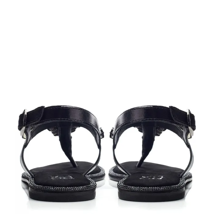 Flat Sandals Women Moda In Pelle Otalia Black Porvair