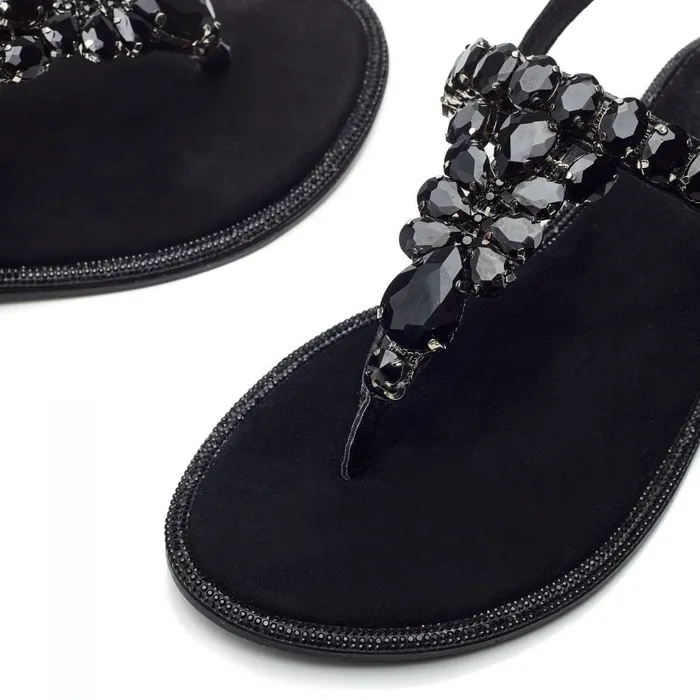 Flat Sandals Women Moda In Pelle Otalia Black Porvair