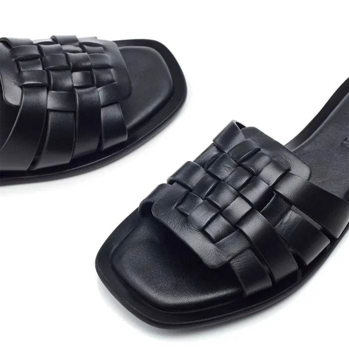 Flat Sandals Women Moda In Pelle Shoon Sh Athol Black Leather