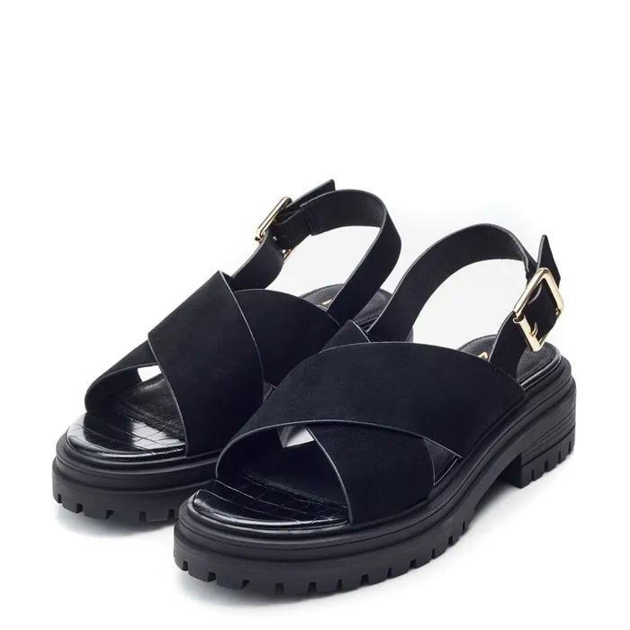 Flatform Sandals Women Moda In Pelle Marria Black Suede