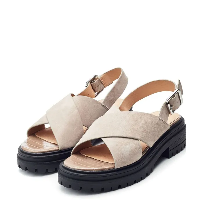 Flatform Sandals Women Moda In Pelle Marria Taupe Suede