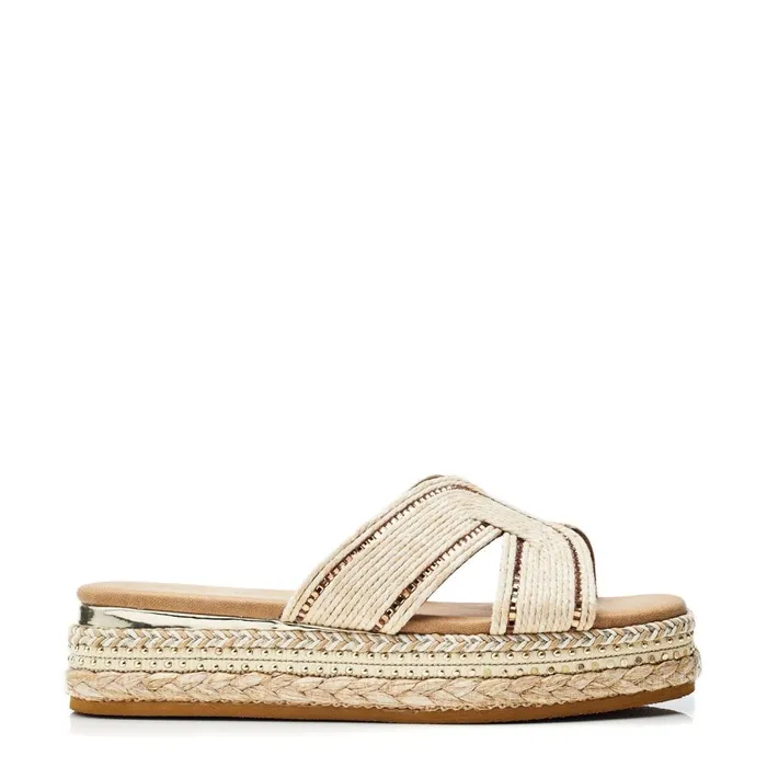 Flatform Sandals Women Moda In Pelle Naiah Off White Textile