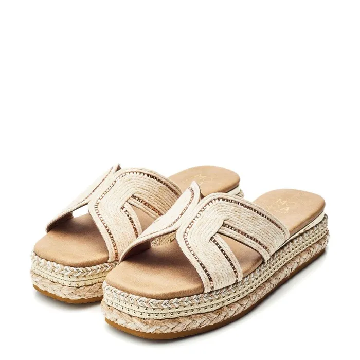 Flatform Sandals Women Moda In Pelle Naiah Off White Textile