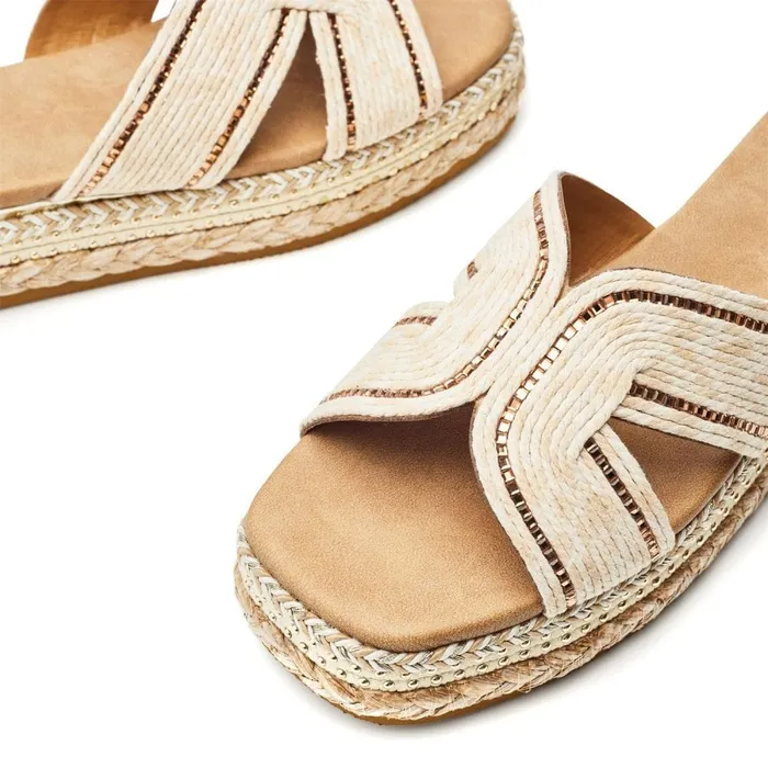 Flatform Sandals Women Moda In Pelle Naiah Off White Textile