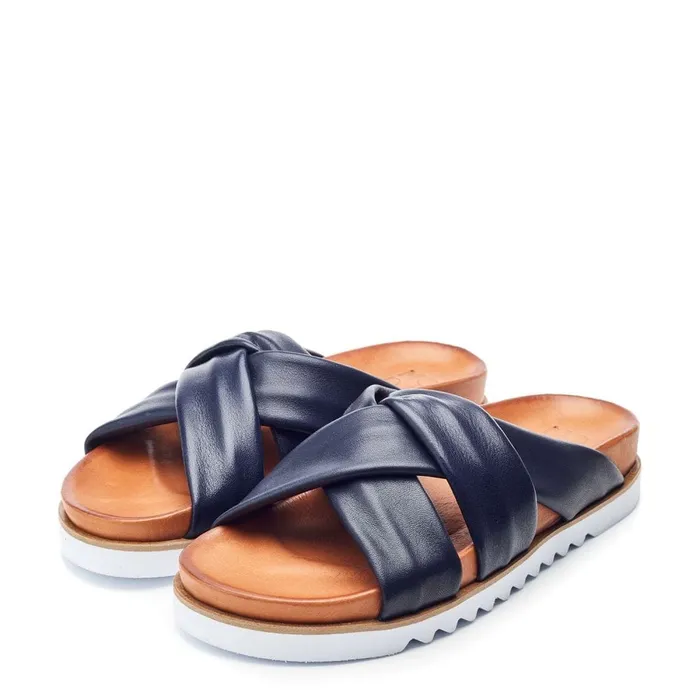Flatform Sandals Women Moda In Pelle Norrina Navy Leather