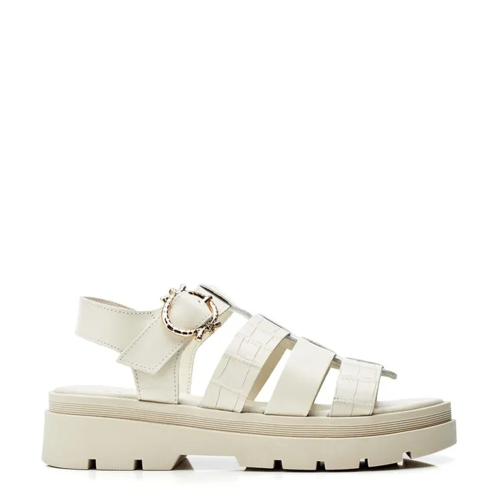 Flatform Sandals Women Moda In Pelle Obsidian Off White Leather
