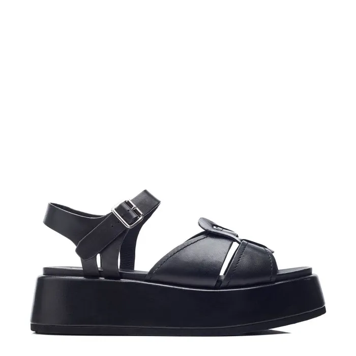 Flatform Sandals Women Moda In Pelle Pippaa Black Leather