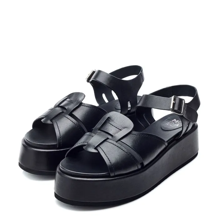 Flatform Sandals Women Moda In Pelle Pippaa Black Leather