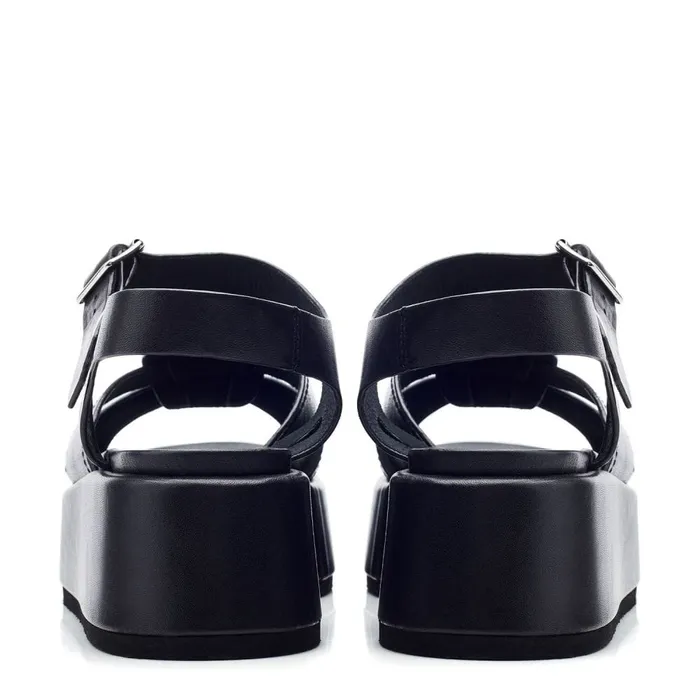 Flatform Sandals Women Moda In Pelle Pippaa Black Leather