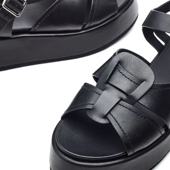 Flatform Sandals Women Moda In Pelle Pippaa Black Leather