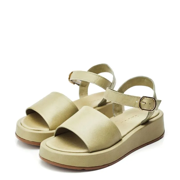 Flatform Sandals Women Moda In Pelle Shoon Sh Mirella Khaki Leather
