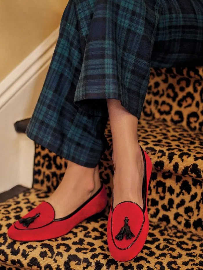 Flats Women JMcLaughlin Cecily Velvet Loafers Red