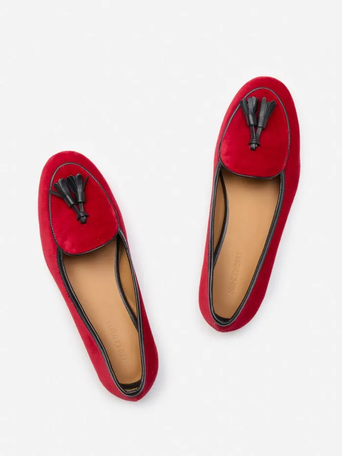 Flats Women JMcLaughlin Cecily Velvet Loafers Red