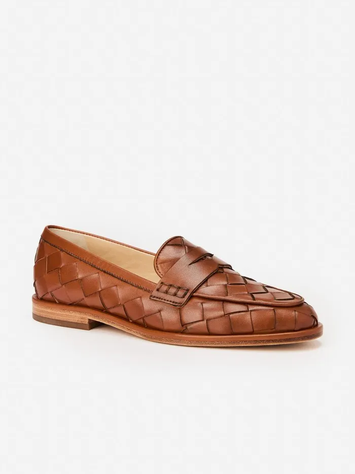 Flats Women JMcLaughlin Concetta Woven Leather Loafers Saddle