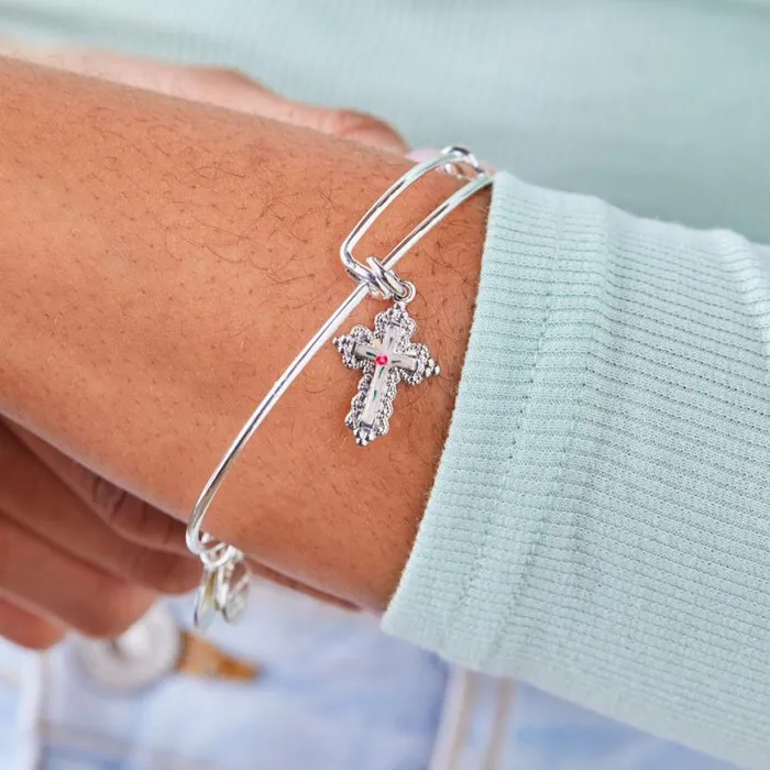 Floral Cross Charm Bangle Bracelet Silver Women Alex And Ani Flower Floral Cross Charm Bangle Bracelet Silver Women Alex And Ani Flower