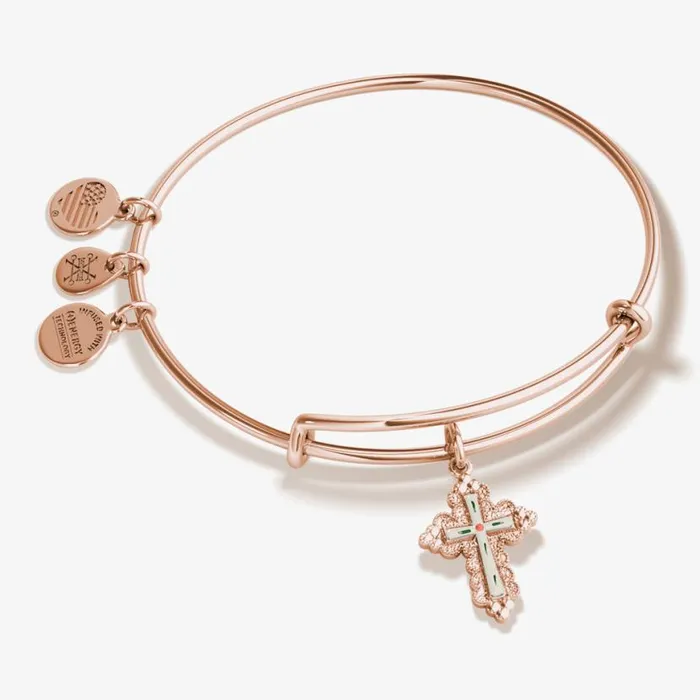 Floral Cross Charm Bangle Bracelet Silver Women Alex And Ani Flower Floral Cross Charm Bangle Bracelet Silver Women Alex And Ani Flower