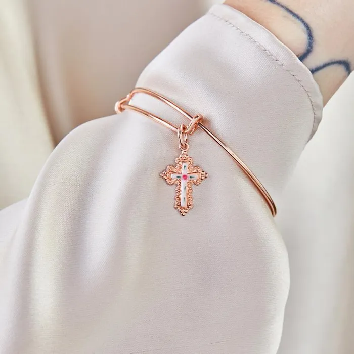 Floral Cross Charm Bangle Bracelet Silver Women Alex And Ani Flower Floral Cross Charm Bangle Bracelet Silver Women Alex And Ani Flower