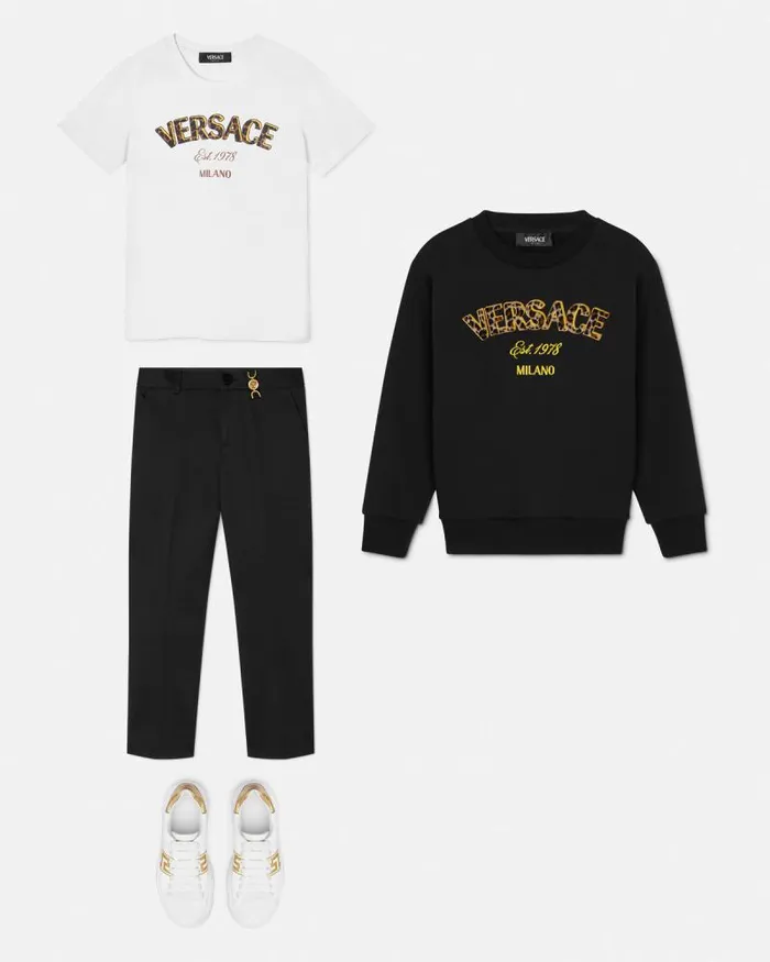 Formal Gabardine Kids Pants Black Children Versace Clothing