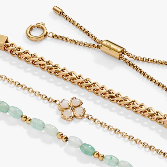 FourLeaf Clover Stranded Bracelet Set Stainless Steel Gold Women Alex And Ani Fine Jewelry FourLeaf Clover Stranded Bracelet Set Stainless Steel Gold Women Alex And Ani Fine Jewelry