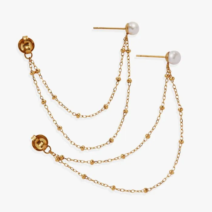 Freshwater Pearl FrontandBack Earrings Stainless Steel Gold Women Alex And Ani Earrings